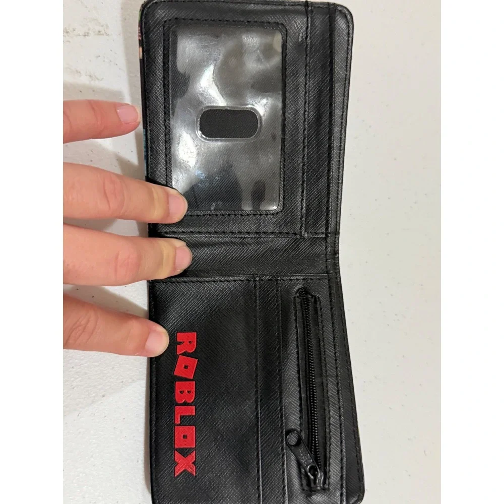 Roblox Bifold Wallet Black Multi Color Game Collage with Zipper Pocket